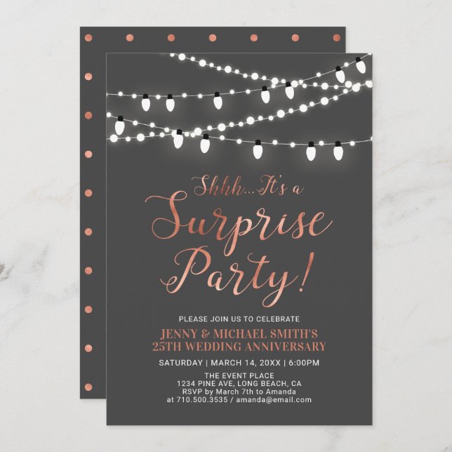 Copper & Grey | Surprise 40th Wedding Anniversary Invitation (Front/Back)