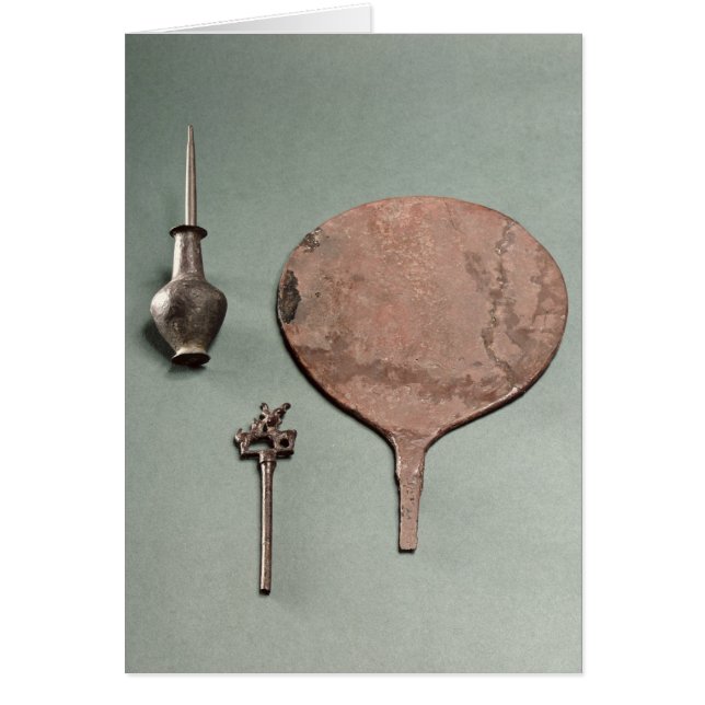 Copper hairpin, collyrium rod with pot and mirror, (Front)