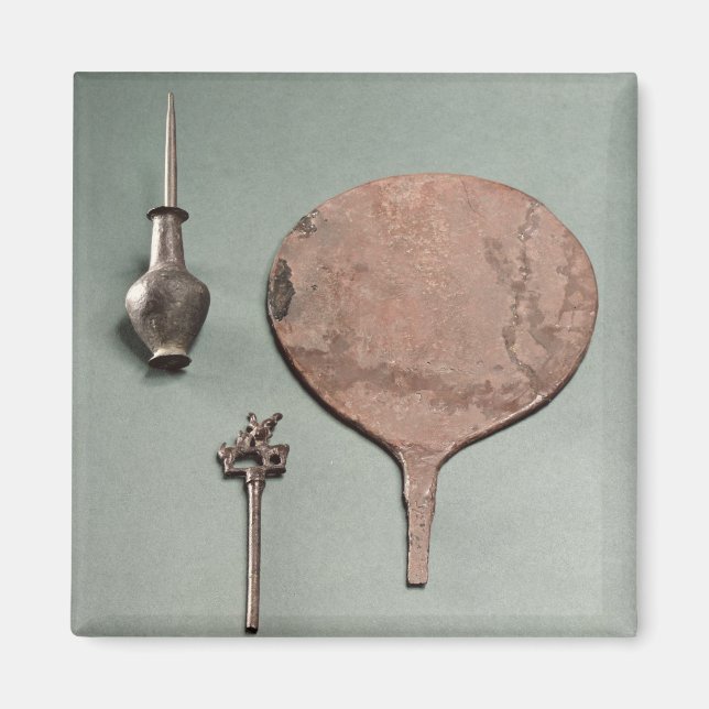 Copper hairpin, collyrium rod with pot and mirror, magnet (Front)
