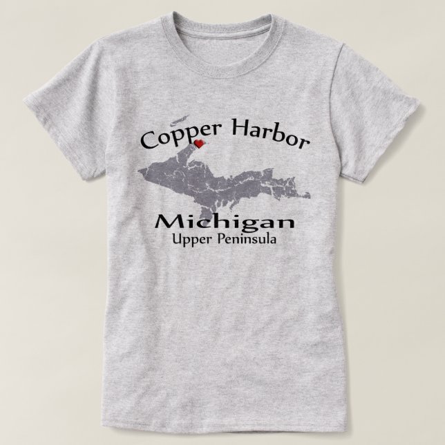 Copper Harbour Michigan Heart Map Design T-shirt (Design Front)