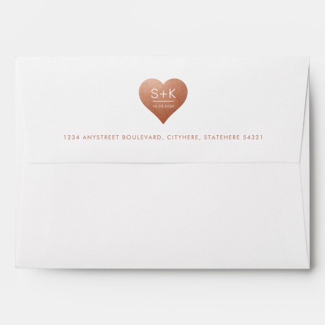 Copper Heart Monogram Faux Metallic Printed Liner Envelope (Back (Top Flap))