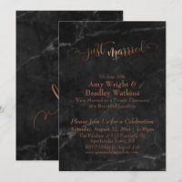 Copper Just Married Script over Black Marble