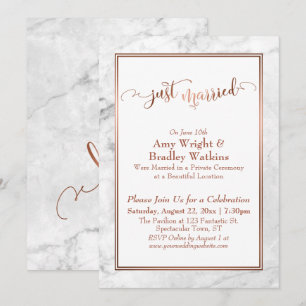 Copper Just Married White Marble Celebration Invitation