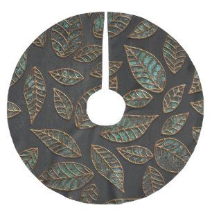 Copper leaves: black grunge texture. brushed polyester tree skirt