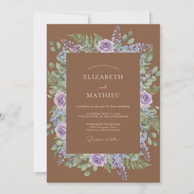 Copper Lilac Watercolor Wedding Invitation (Front)