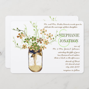 Copper Lime Olive Mason Jar Wild Flower Wedding Invitation