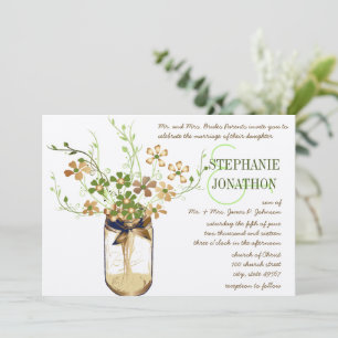 Copper Lime Olive Mason Jar Wild Flower Wedding Invitation