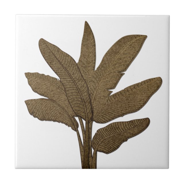 Copper Look Banana Plant Leaves White Tile (Front)