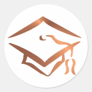 Copper-look graduation cap design classic round sticker
