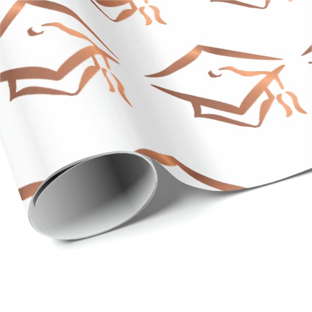Copper-look graduation cap design wrapping paper (Roll Corner)