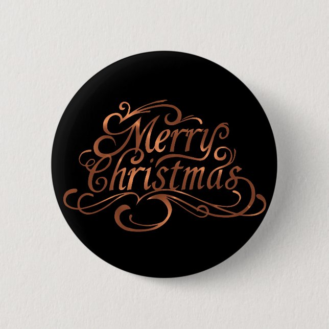 Copper-look Merry Christmas script design 6 Cm Round Badge (Front)