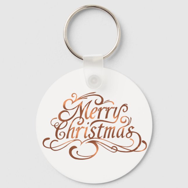 Copper-look Merry Christmas script design Key Ring (Front)