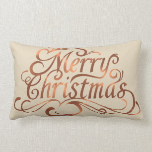 Copper-look Merry Christmas script design Lumbar Cushion