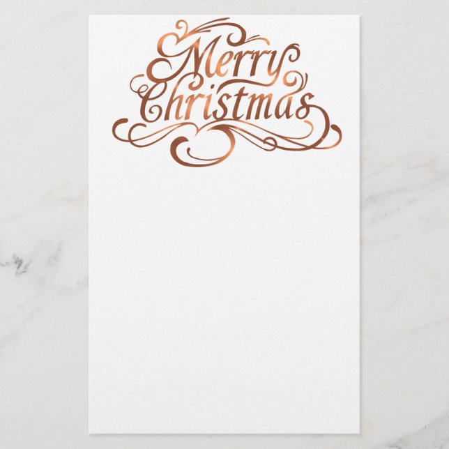 Copper-look Merry Christmas script design Stationery (Front)