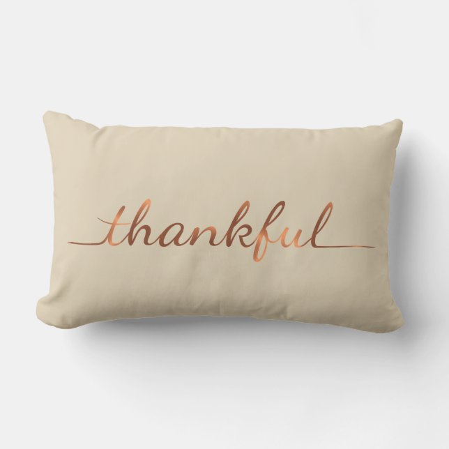 Copper-look Thankful script design Lumbar Cushion (Front)