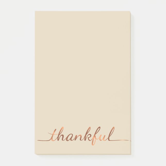 Copper-look Thankful script design Post-it Notes (Front)