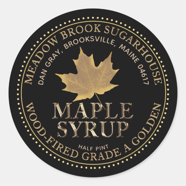  Copper Maple Leaf Maple Syrup Metallic Gold  Classic Round Sticker (Front)