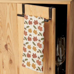 Copper Maple Leaves and Acorns Kitchen Towel