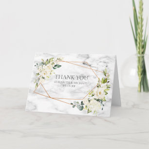 Copper Marble Geometric White Floral Photo Wedding Card