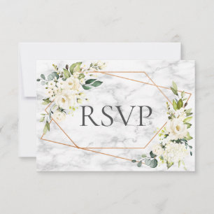 Copper Marble Geometric White Floral RSVP Card
