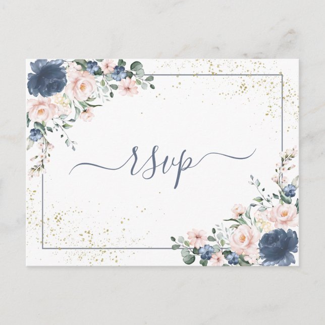 Copper Marble Geometric White Floral RSVP Invitation Postcard (Front)