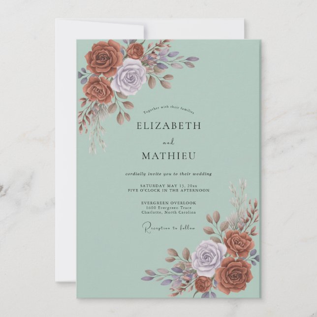 Copper Mauve Petal Wedding Invitation (Front)