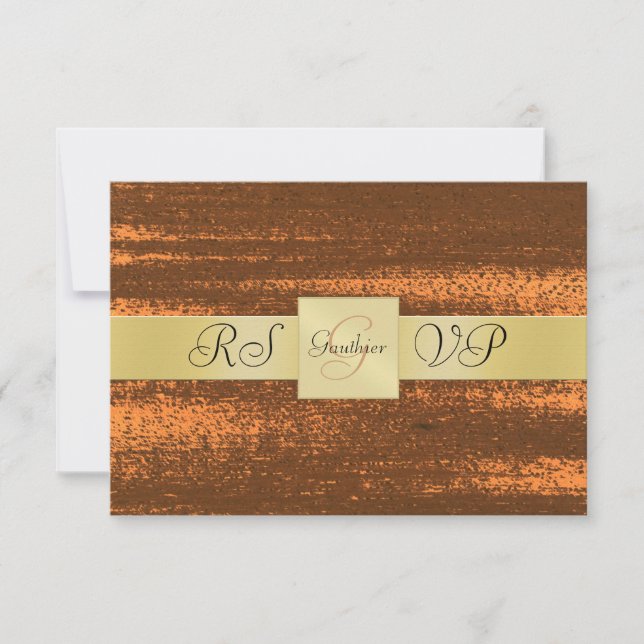 Copper Metal Gold Monogram RSVP Invitation (Front)