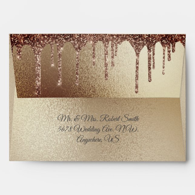 Copper Metallic Glitter Drip Elegant Chic Wedding  Envelope (Back (Top Flap))