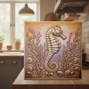 Copper Metallic Iridescent Seahorse ID1223 Tile