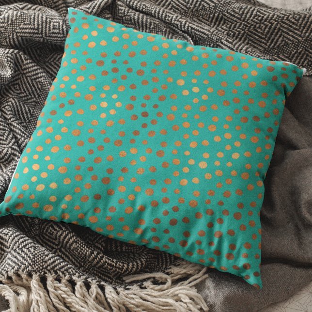 Copper Metallic Teal Patina Polka Dot Modern Cushion (Creator Uploaded)