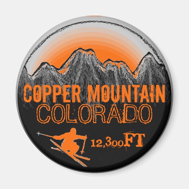 Copper Mountain Colorado orange ski art magnet (Front)