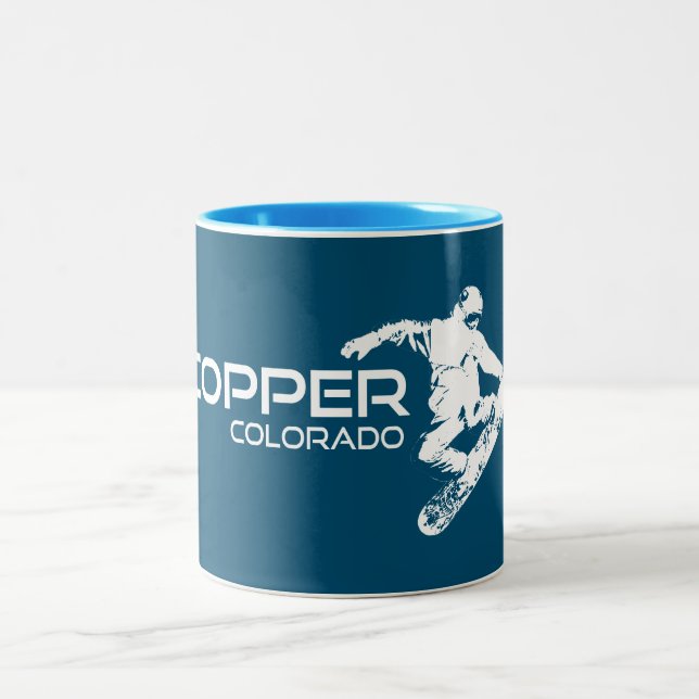 Copper Mountain Colorado Snowboarder Two-Tone Coffee Mug (Center)