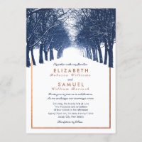 Copper Navy Winter Trees Avenue Wedding Invitation