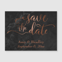 Copper on Black Marble Save the Date Magnetic Card