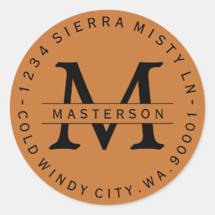 Copper Orange Monogram Circular Address Labels