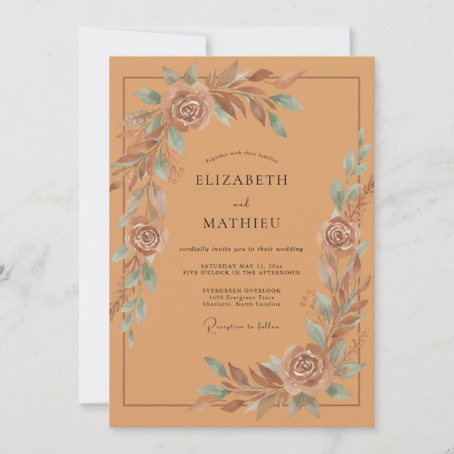 Copper Painted Foliage Wedding Invitation (Front)