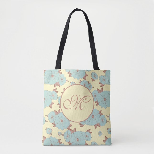 Copper Pale Teal Floral on Pastel yellow Tote Bag (Front)