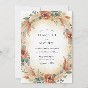 Copper Pampas Wreath Wedding Invitation