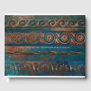 Copper Patina and Turquoise Grecian Metallic Guest Book