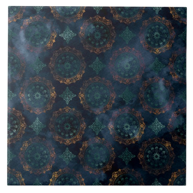 Copper Patina Damask Watercolor Pattern  Tile (Front)