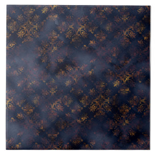 Copper Patina Damask Watercolor Pattern Tile