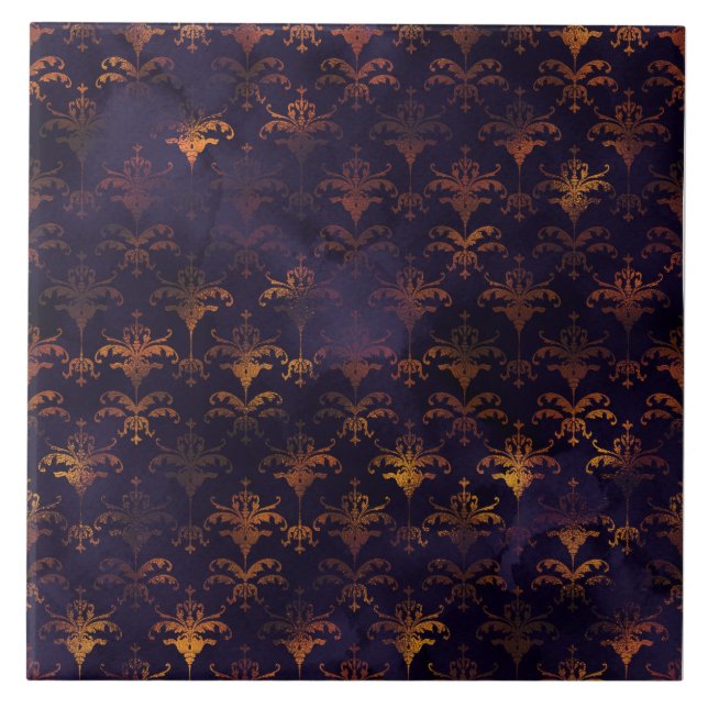 Copper Patina Damask Watercolor Pattern  Tile (Front)