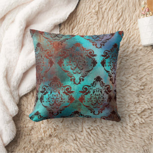 Copper Patina Rusted Damask  Cushion
