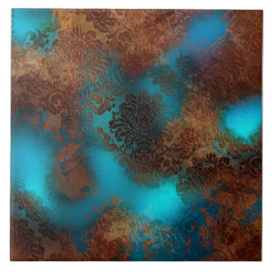 Copper Patina Rusted Damask Tile