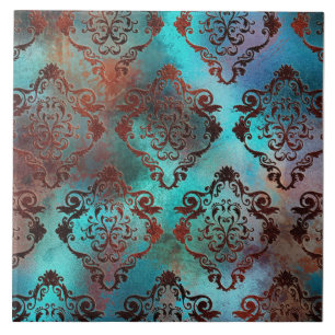 Copper Patina Rusted Damask Tile