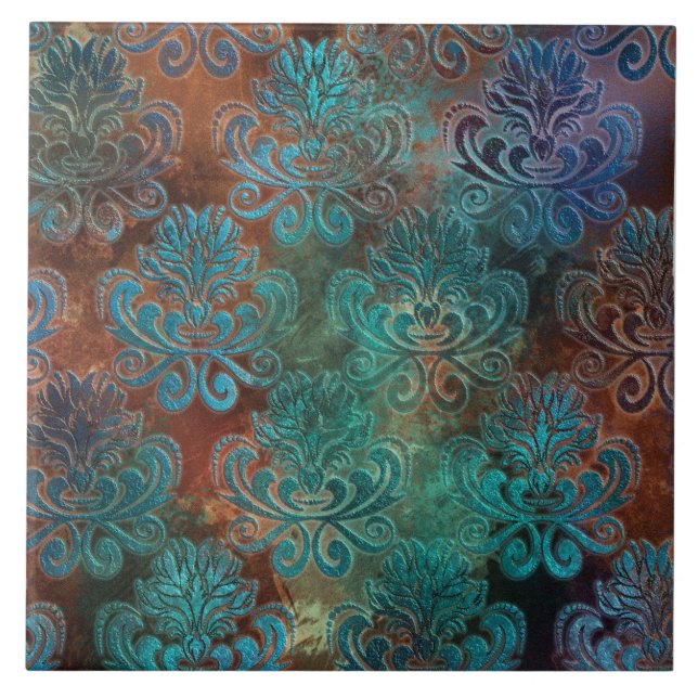 Copper Patina Rusted Damask  Tile (Front)