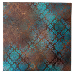 Copper Patina Rusted Damask  Tile