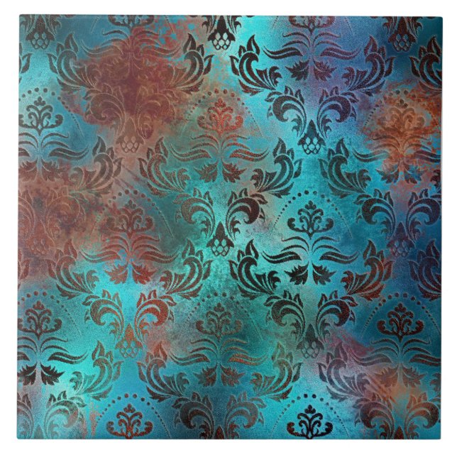 Copper Patina Rusted Damask  Tile (Front)