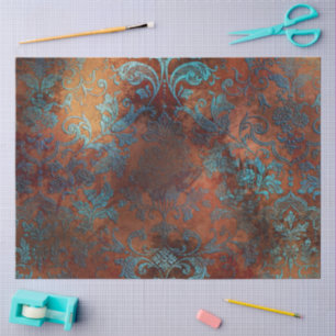Copper Patina Rusted Damask Tissue Paper