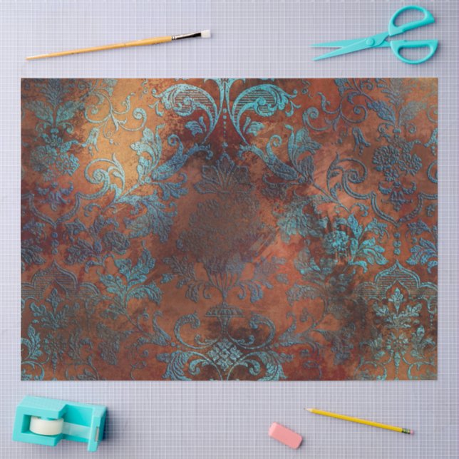 Copper Patina Rusted Damask  Tissue Paper (Craft)